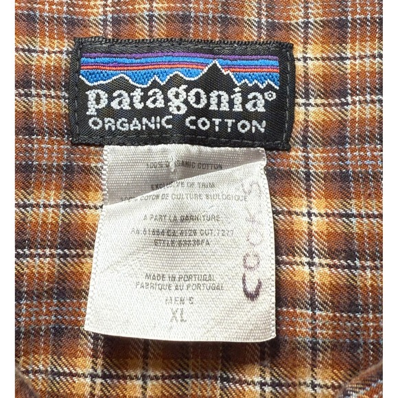 Patagonia Organic Cotton Brown Plaid Shirt Mens XL Button Up Long Sleeve - Picture 4 of 8